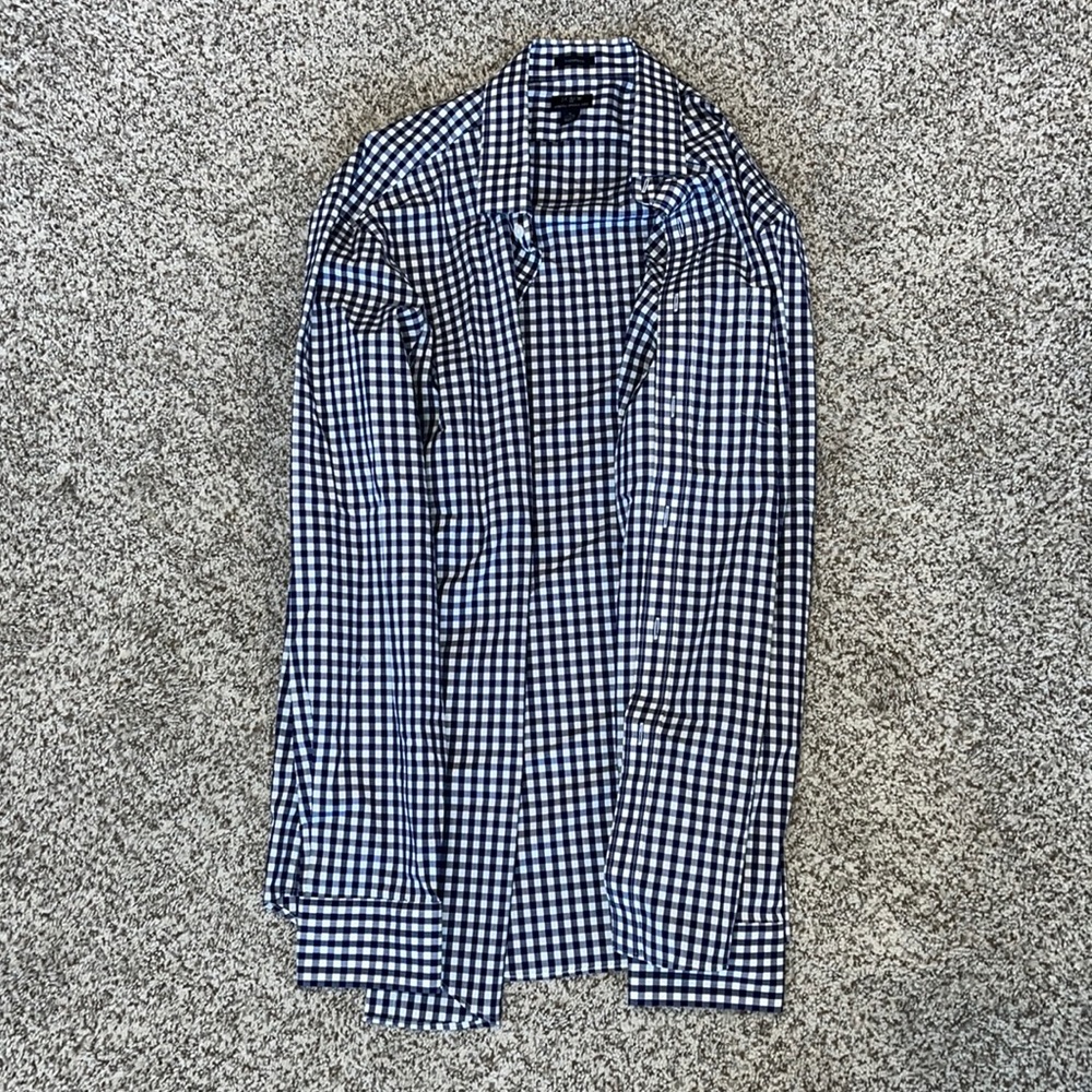 Men's jcrew Thompson, button-down shirt, XL stretch, wrinkle free navy and white